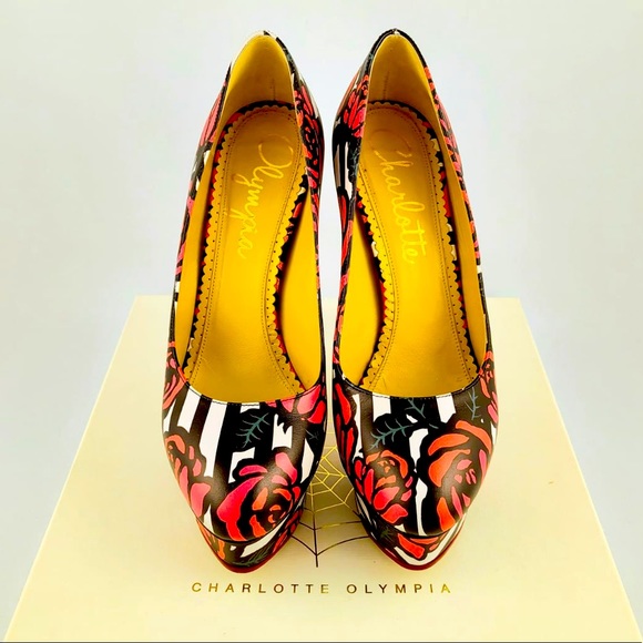 Charlotte Olympia Rose Print Dolly Pumps - Picture 1 of 6